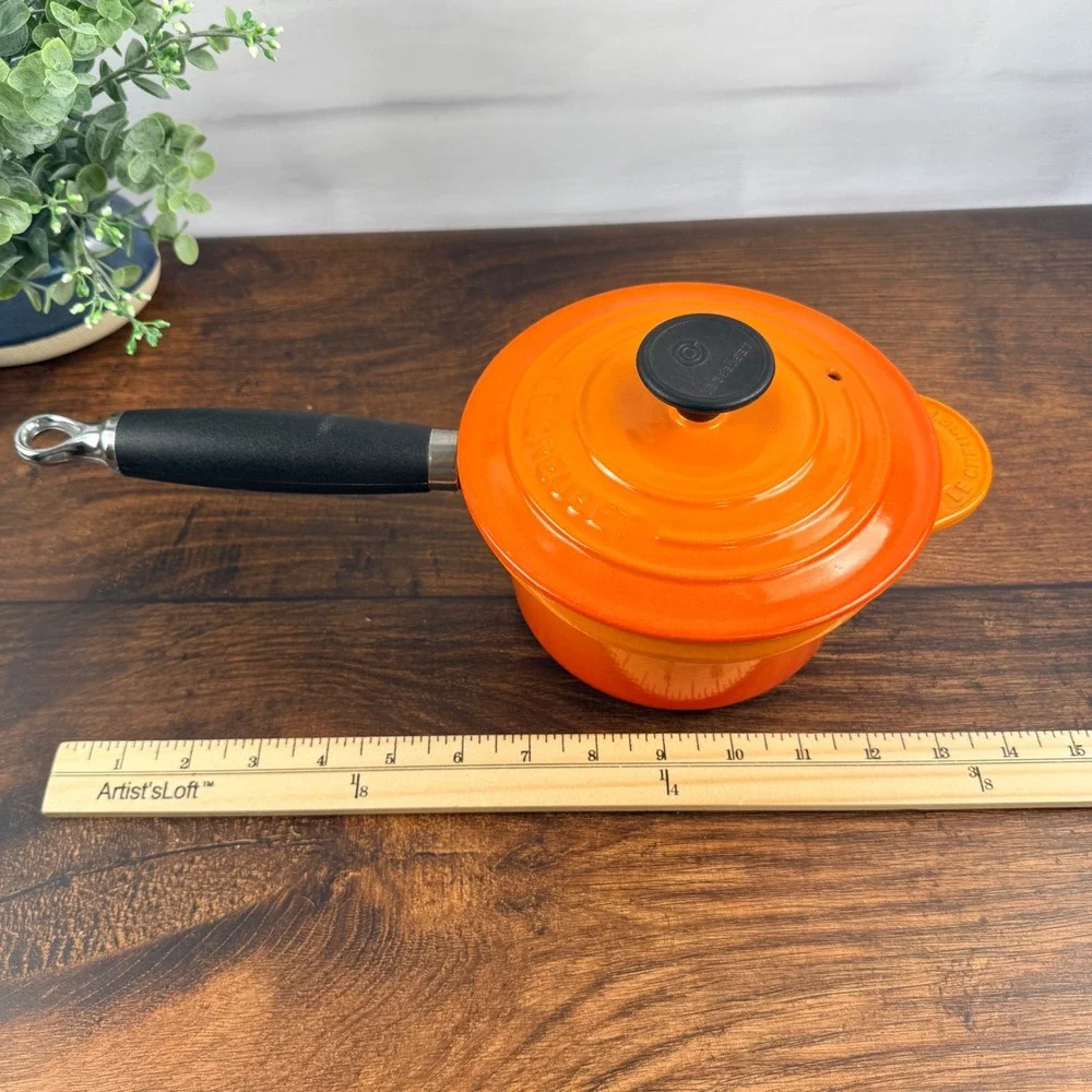 Le Creuset Flame Orange Enameled Cast Iron Saucepan #16 With Lid France